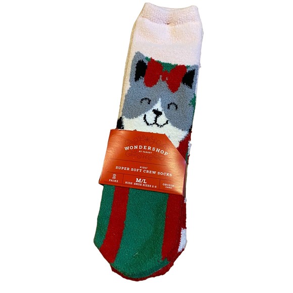Wondershop Target Kids Holiday Soft Crew 2-Pack Size M/L (2-5) Socks NWT - Picture 1 of 5